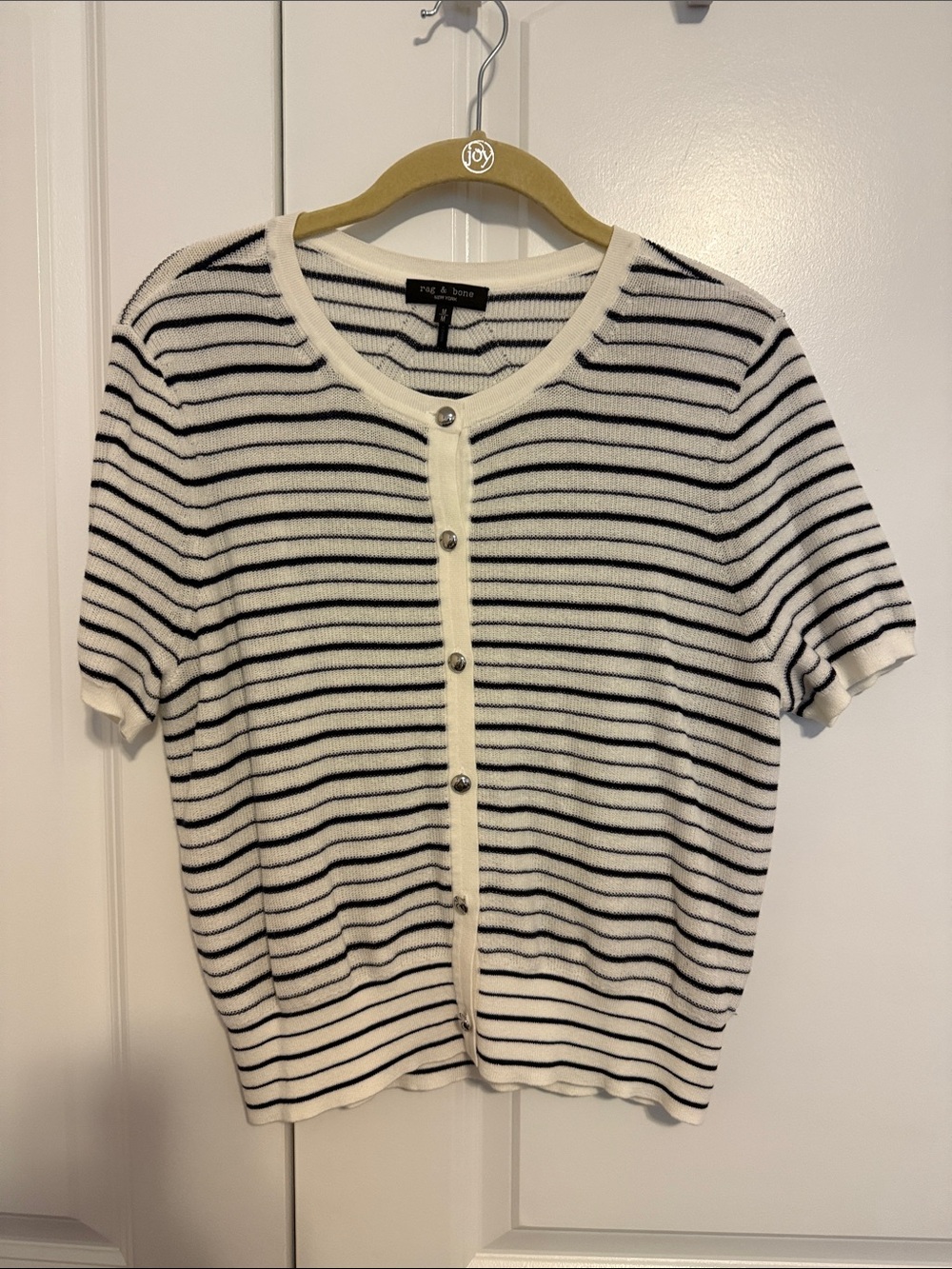 rag & bone Navy and White Striped Short-Sleeve Cardigan
